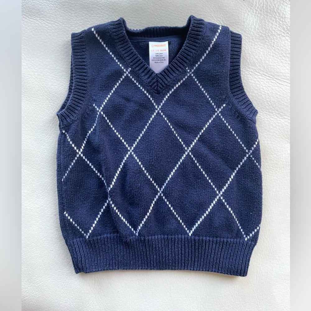 5/$30💥Gymboree Argyle Sweater Vest, Wedding, Comfy 100% Cotton, Navy & White